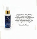 Aromafem face mist bottle with a testimonial on a white background